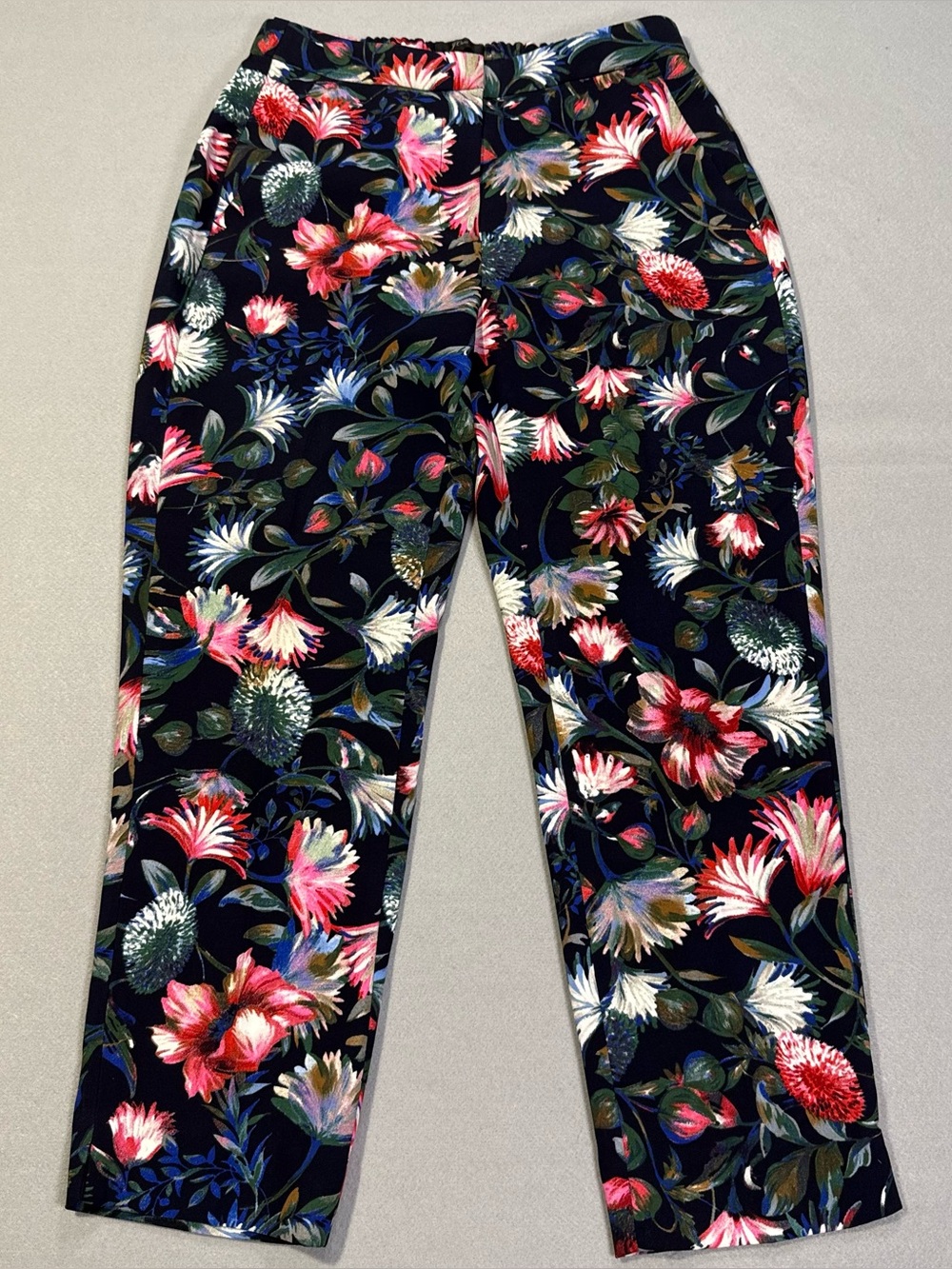 J.Crew Easy Pant Size 4 Floral Print Cropped Ankle Pants Navy Multicolor